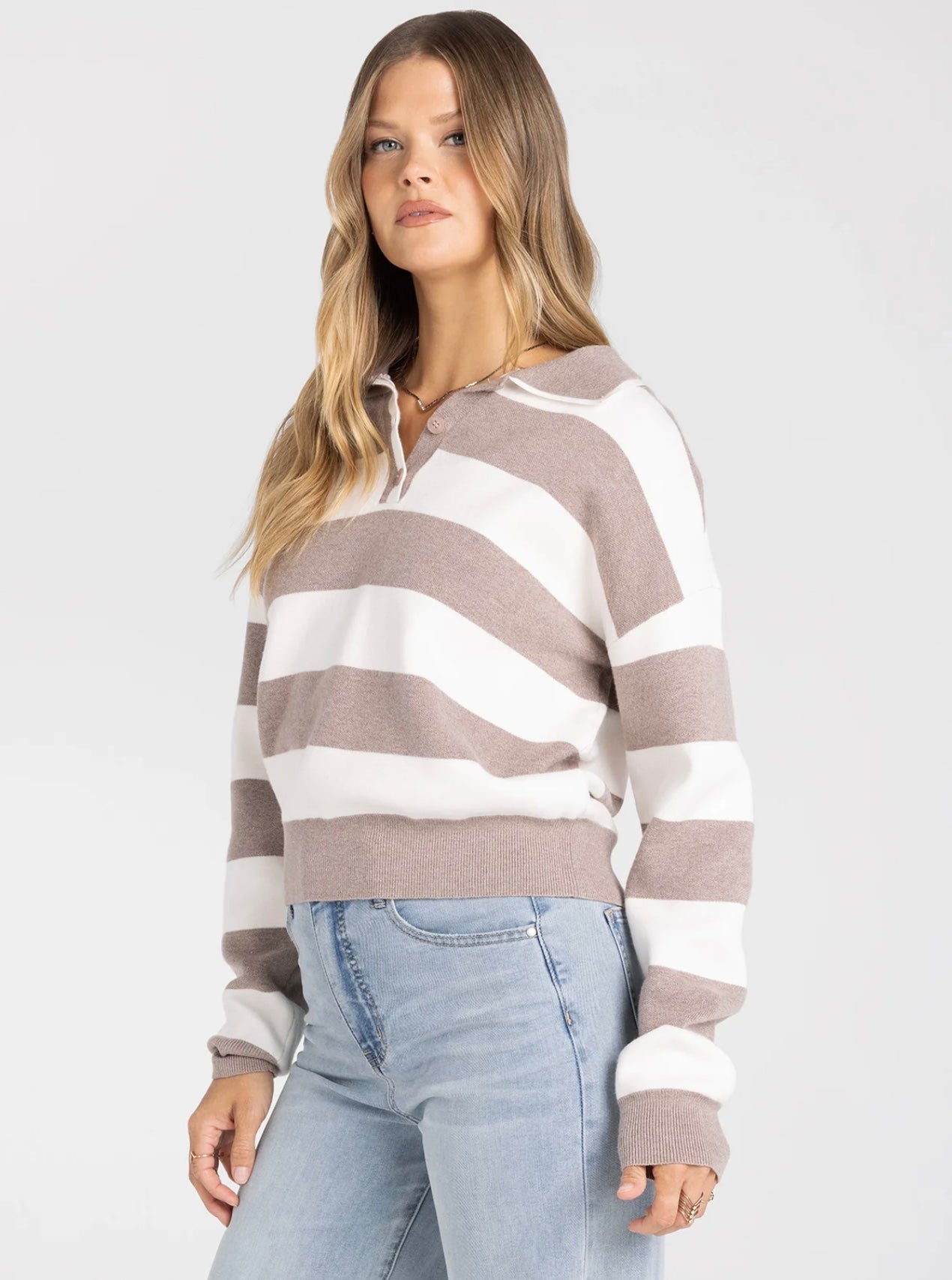 Neona Heather Taupe Stripe Top