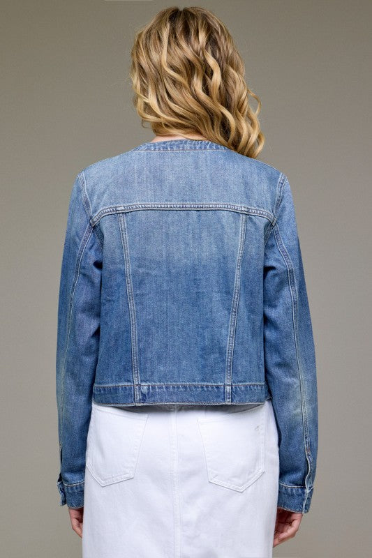 No Collar Fashion Trucker Jacket