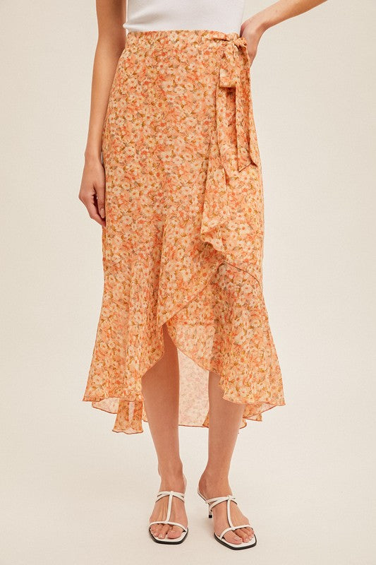 Coral Ruffle Midi