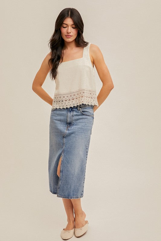 Lace Crochet Oatmeal Tank