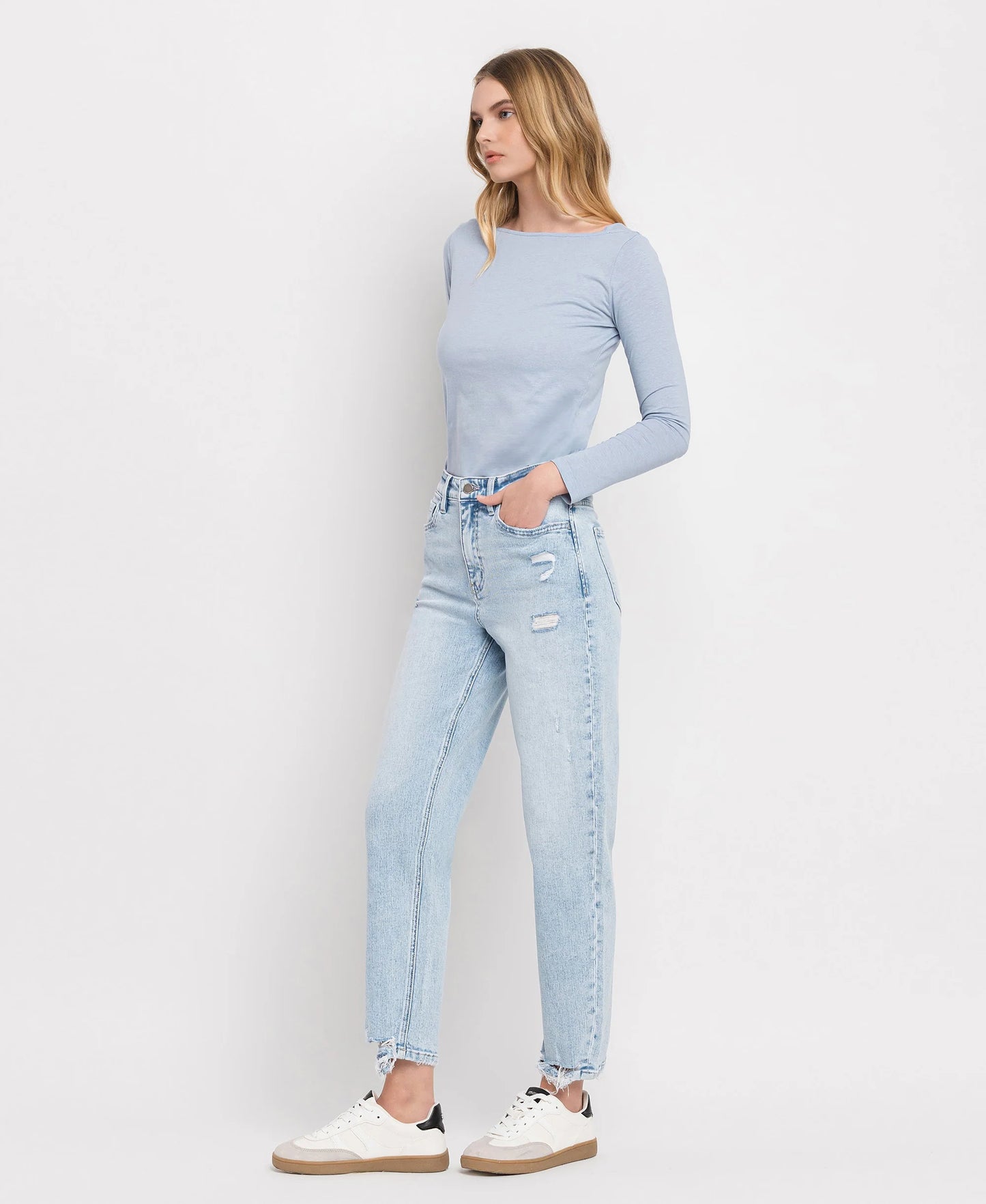 Flying Monkey Super High Rise Barrel Leg Jeans Light Blue