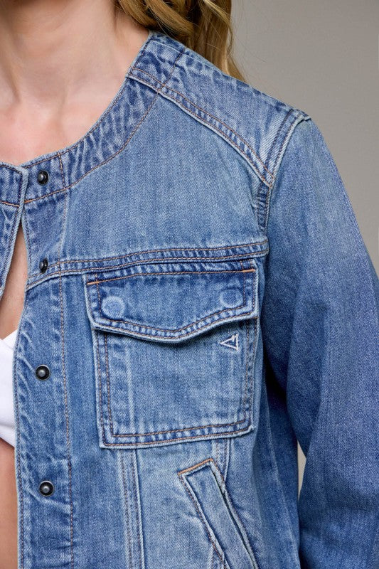 No Collar Fashion Trucker Jacket