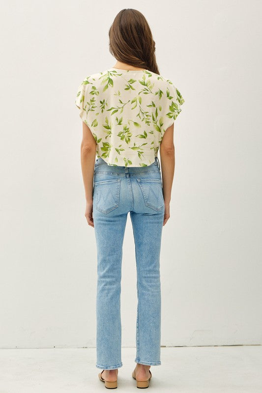 Green Leaf Print Button Up