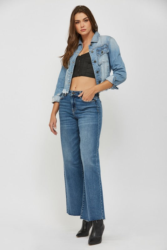 Light Wash Frayed Bottom Fitted Jacket