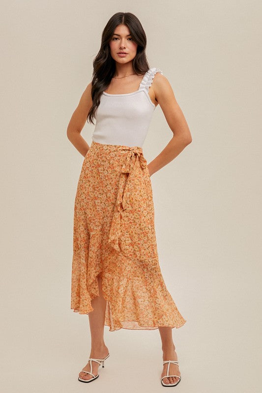 Coral Ruffle Midi
