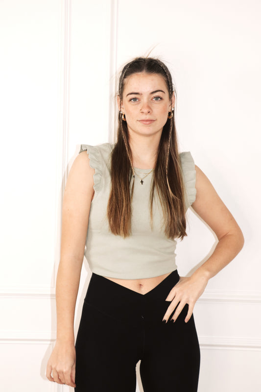 Olive Ruffle Top