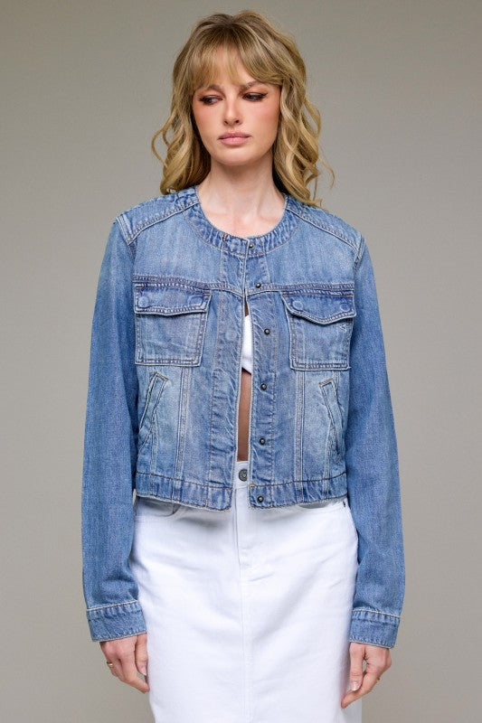 No Collar Fashion Trucker Jacket