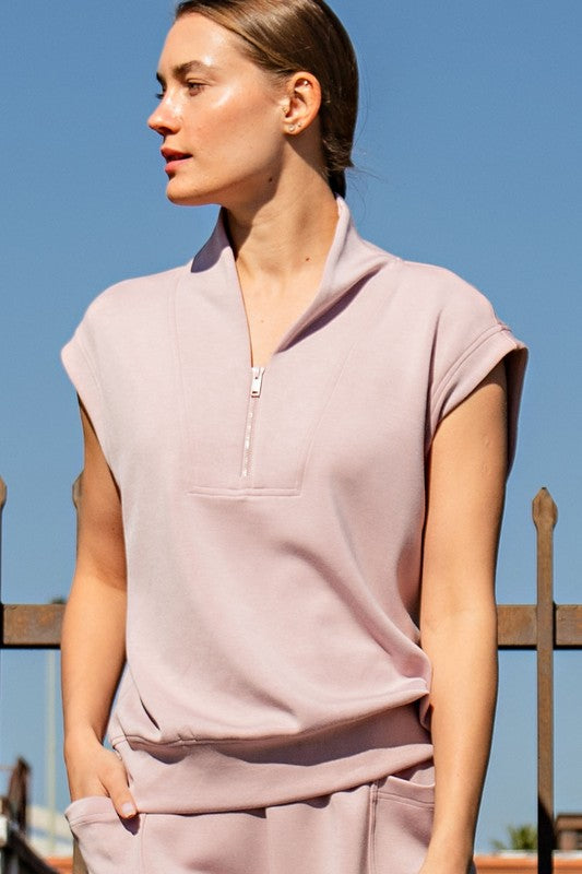 Poly Span V Neck Sleeveless Top