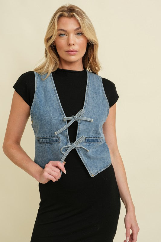 Tie Front Denim Dress