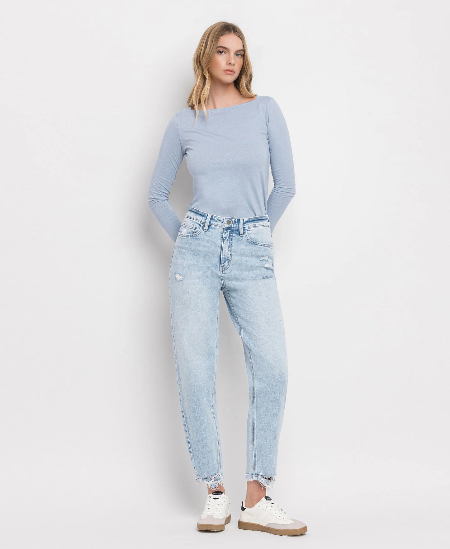 Flying Monkey Super High Rise Barrel Leg Jeans Light Blue