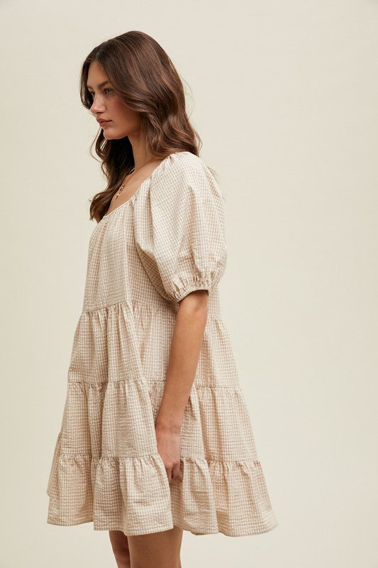 Gingham Puff Sleeve Mini