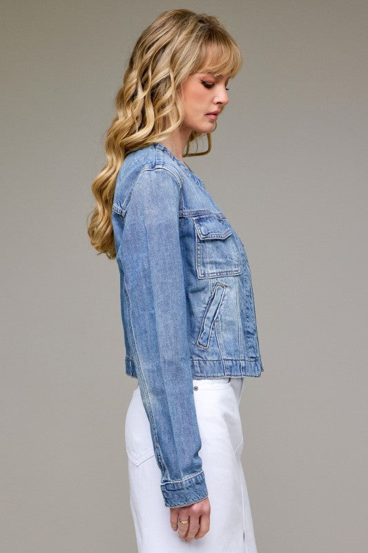 No Collar Fashion Trucker Jacket