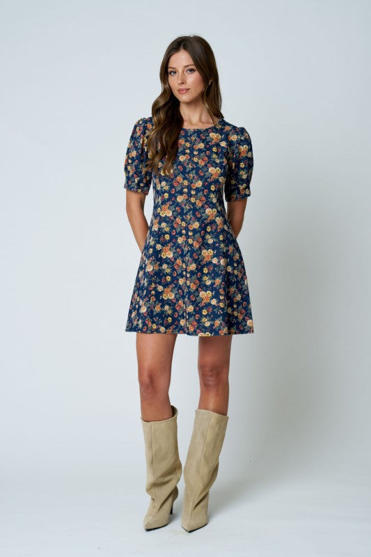 Blue Bell Puff Sleeve Mini Dress