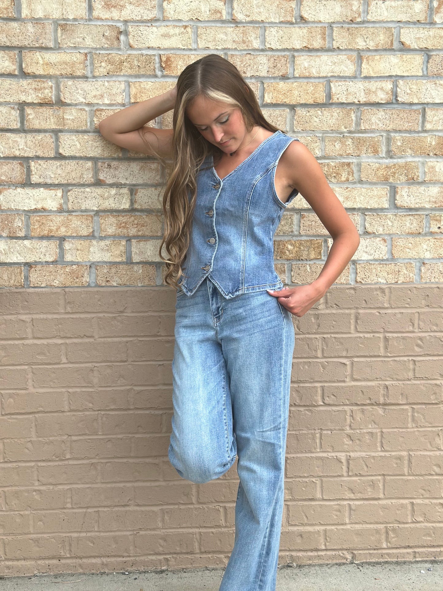V-neck jean vest