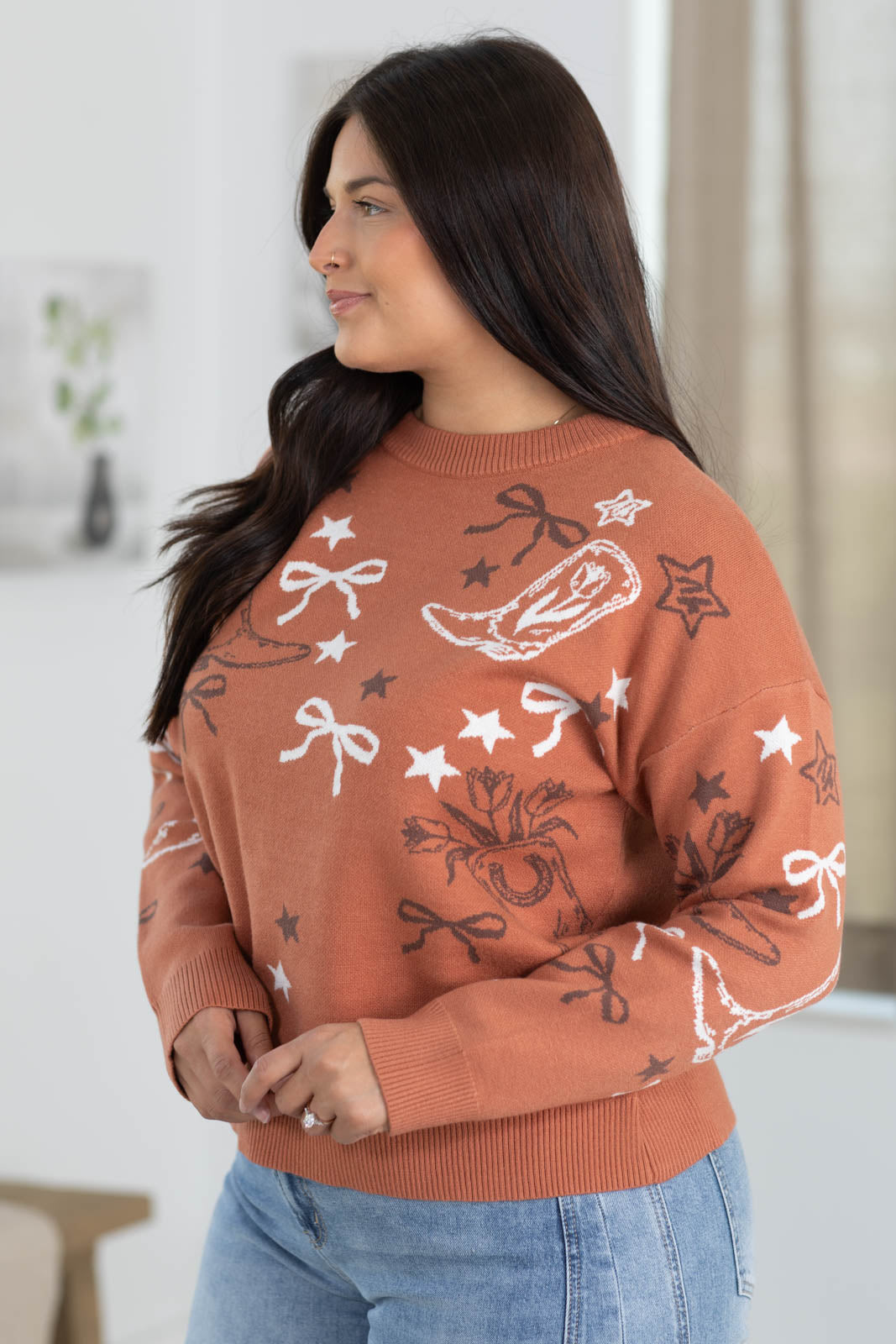 Rodeo Western Print Sweater