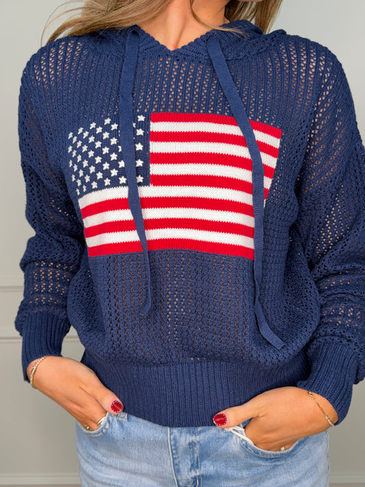 Navy American Flag Open Stitch