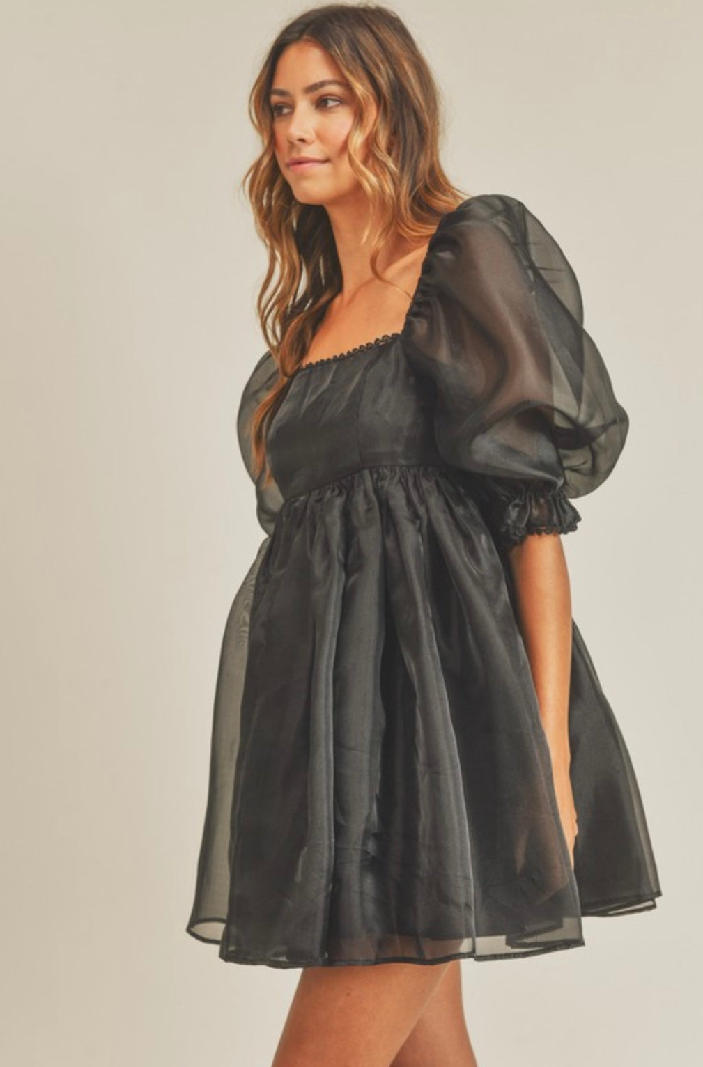 Black Tuelle Babydoll Mini Dress