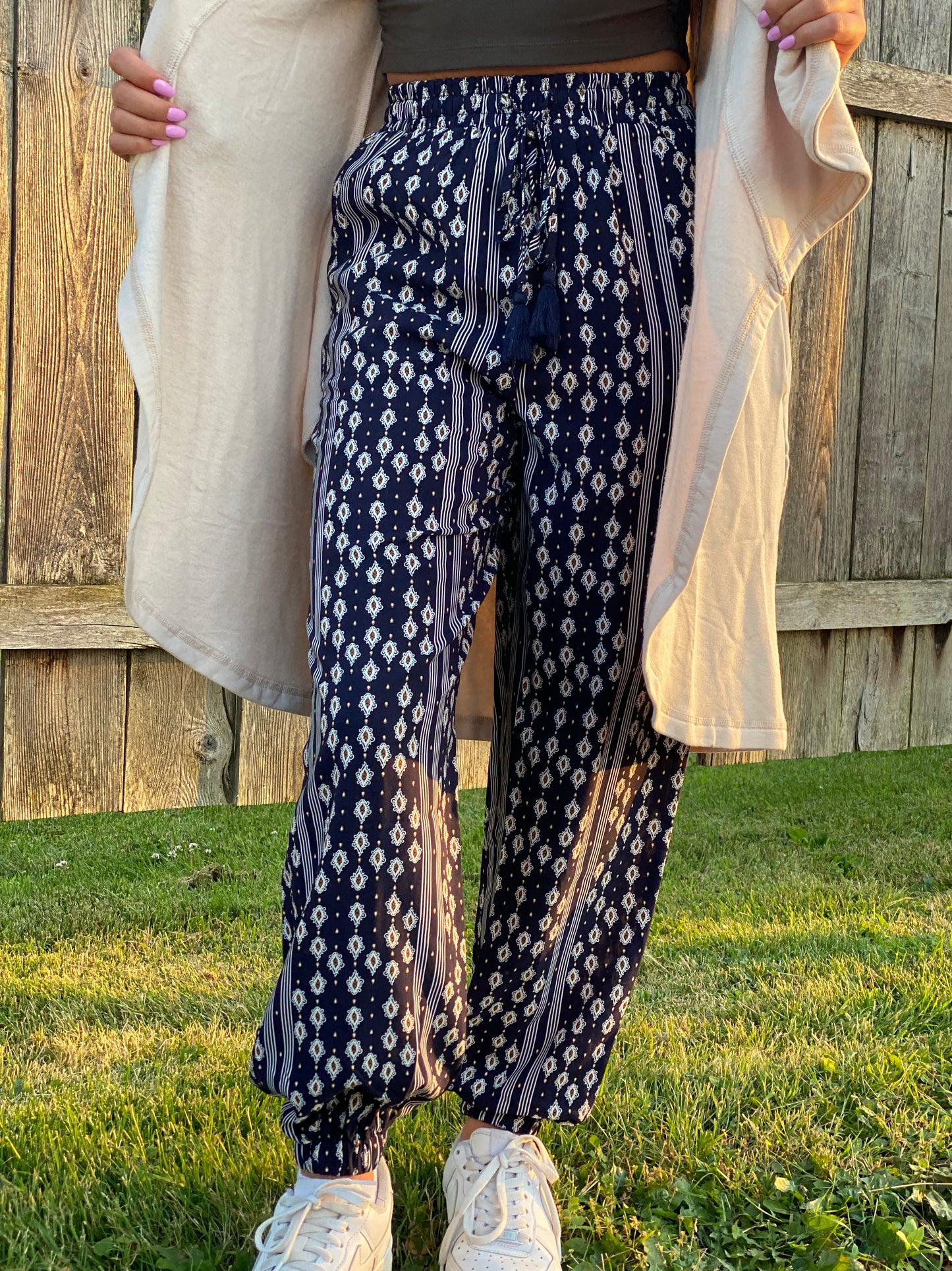 Navy Printed Pants