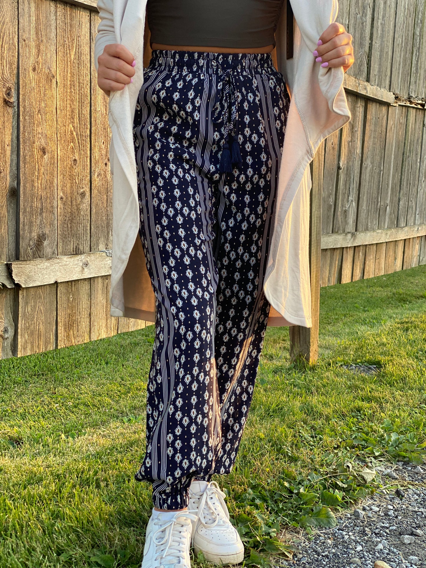 Navy Printed Pants
