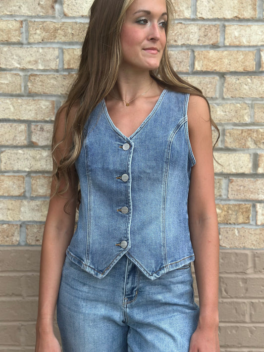 V-neck jean vest