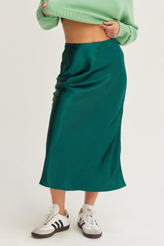 High Wasted Satin Midi