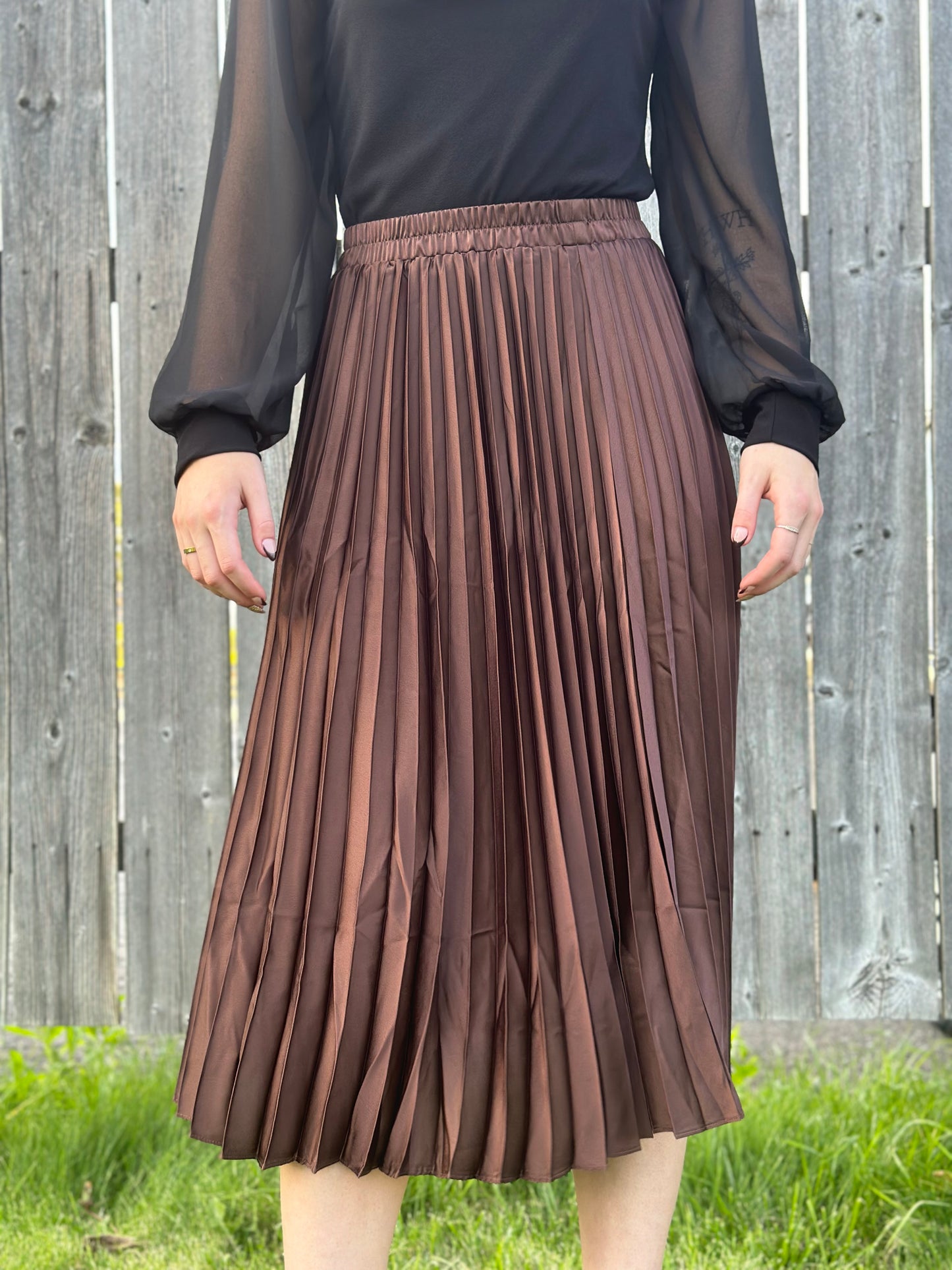 Brown Pleated Midi Skirt