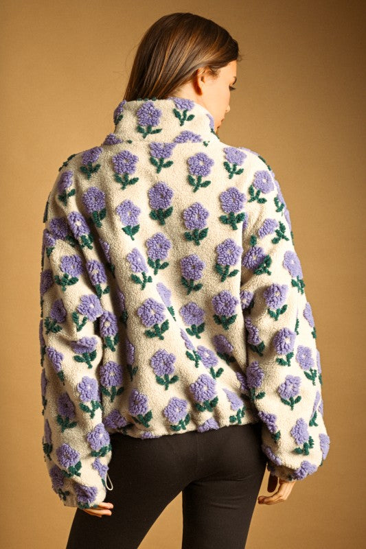 Essa Flower Zip Up Sherpa