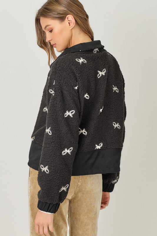 Bow Embroidery Mixed Jacket