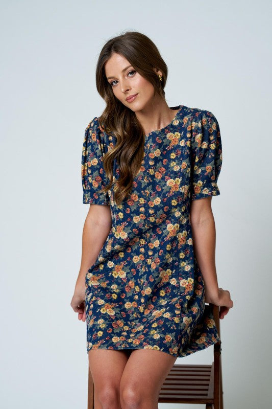 Blue Bell Puff Sleeve Mini Dress