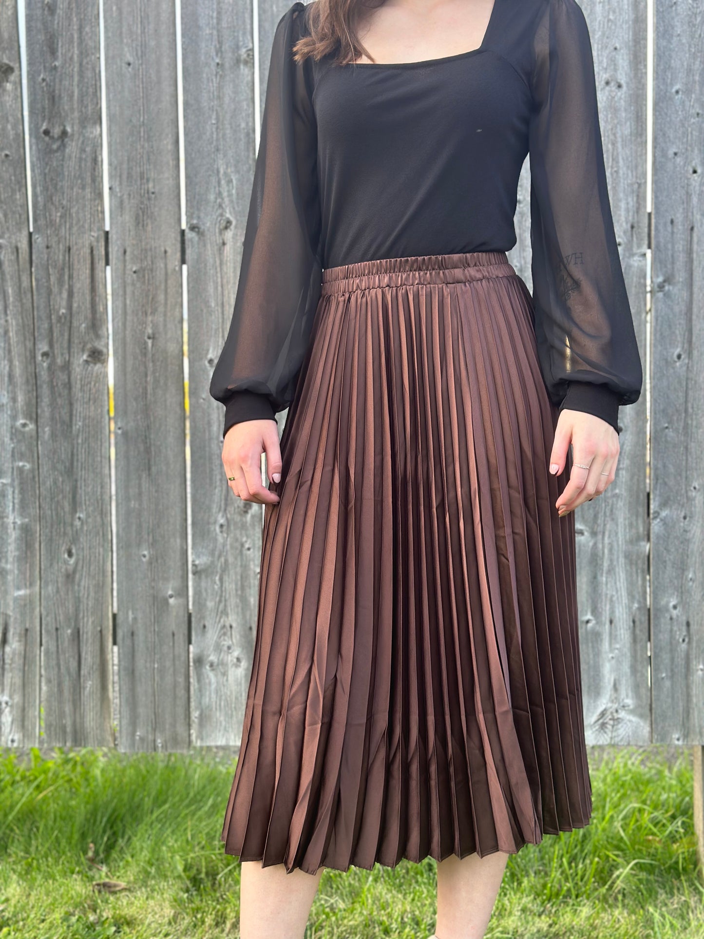 Brown Pleated Midi Skirt