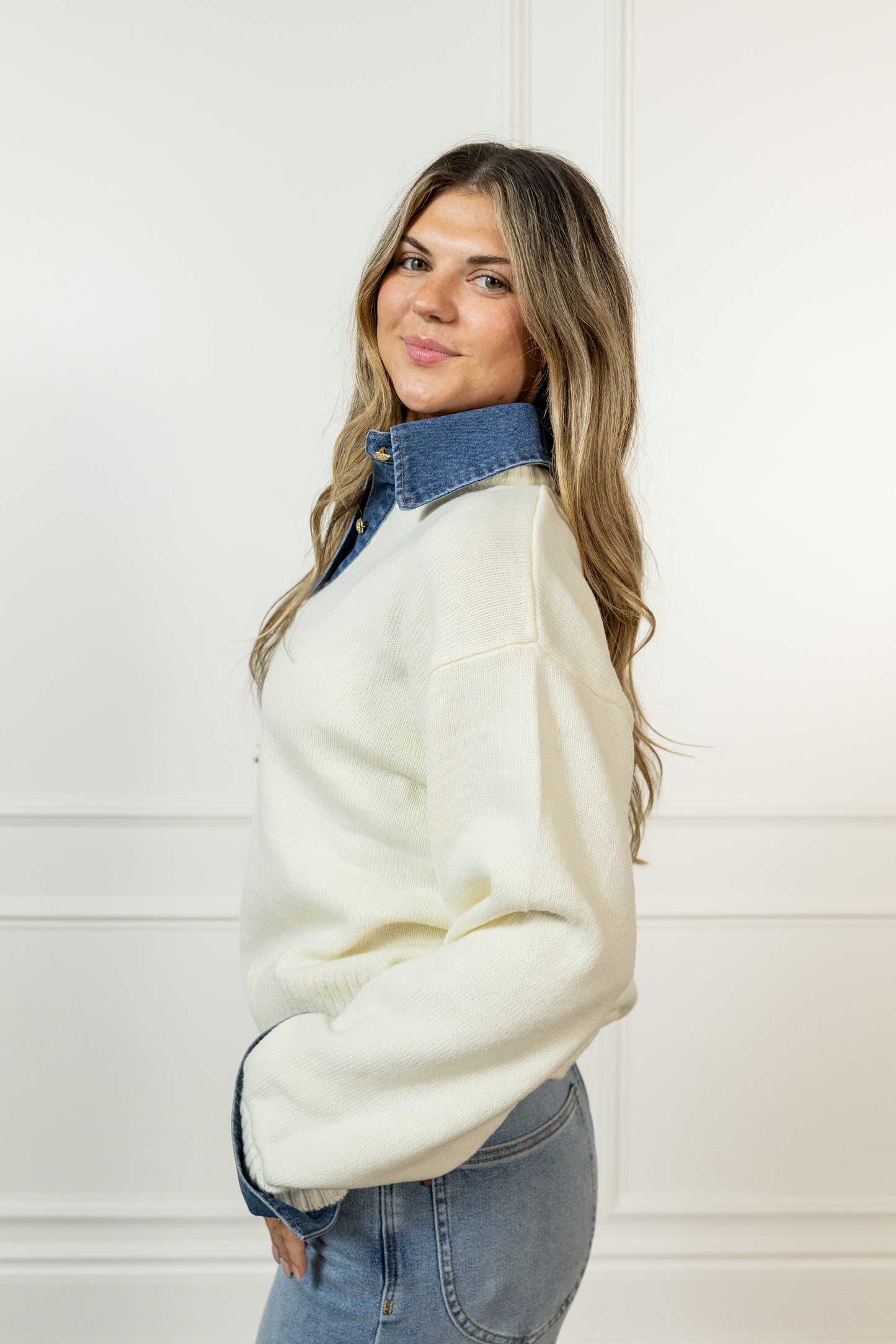 Jayda Collared Denim Sweater