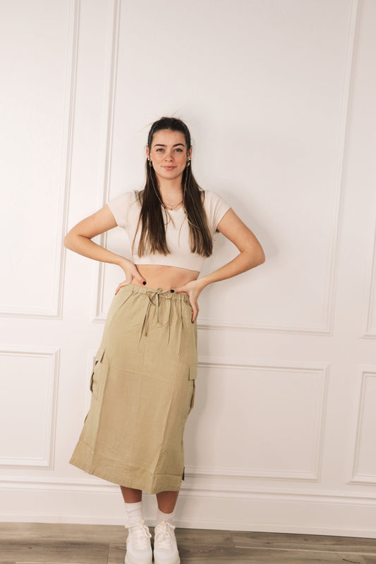 Olive Cargo Midi skirt