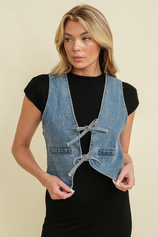 denim tie front dress Short Laine Tie Front Long Dress Light Denim
