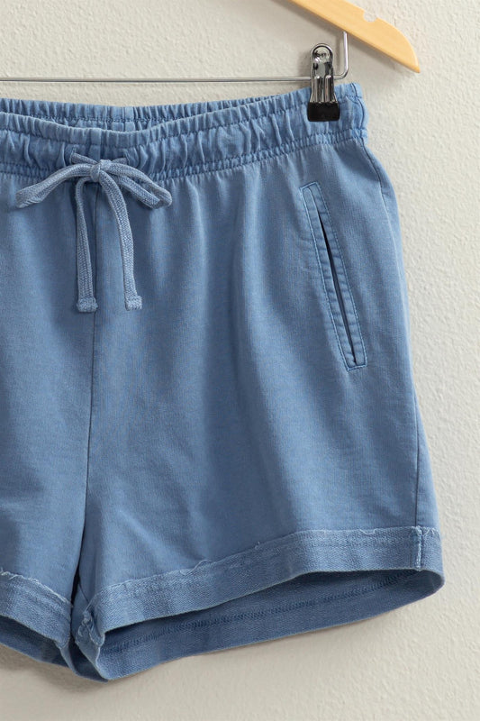 Gray Blue Raw Edge Shorts