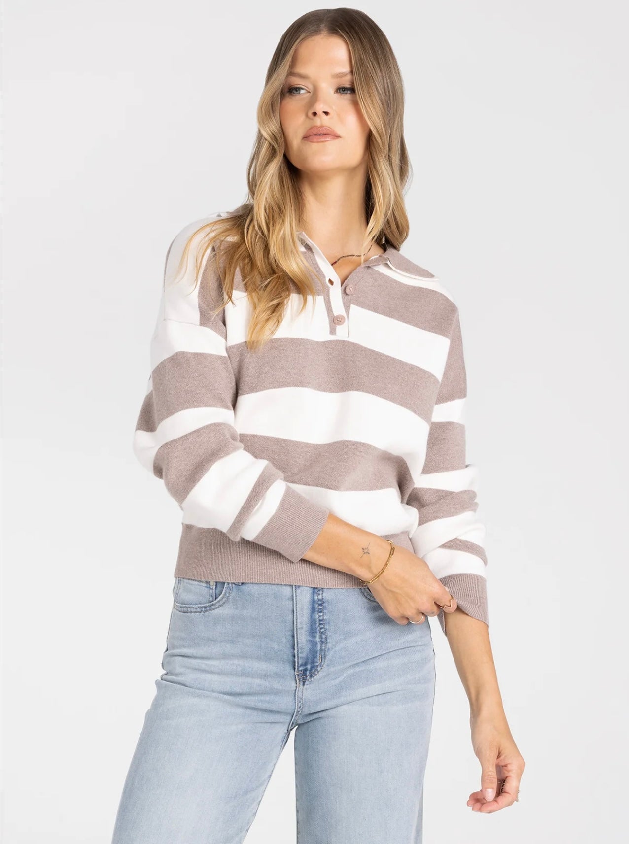 Neona Heather Taupe Stripe Top