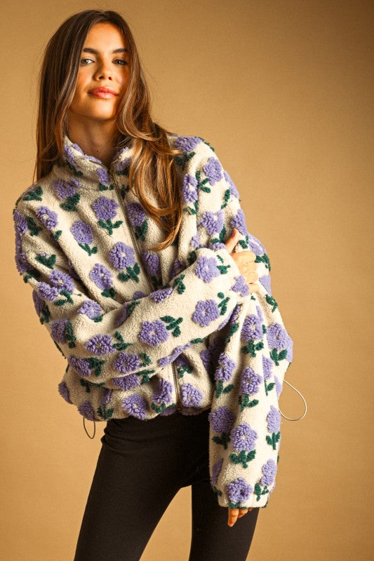 Essa Flower Zip Up Sherpa