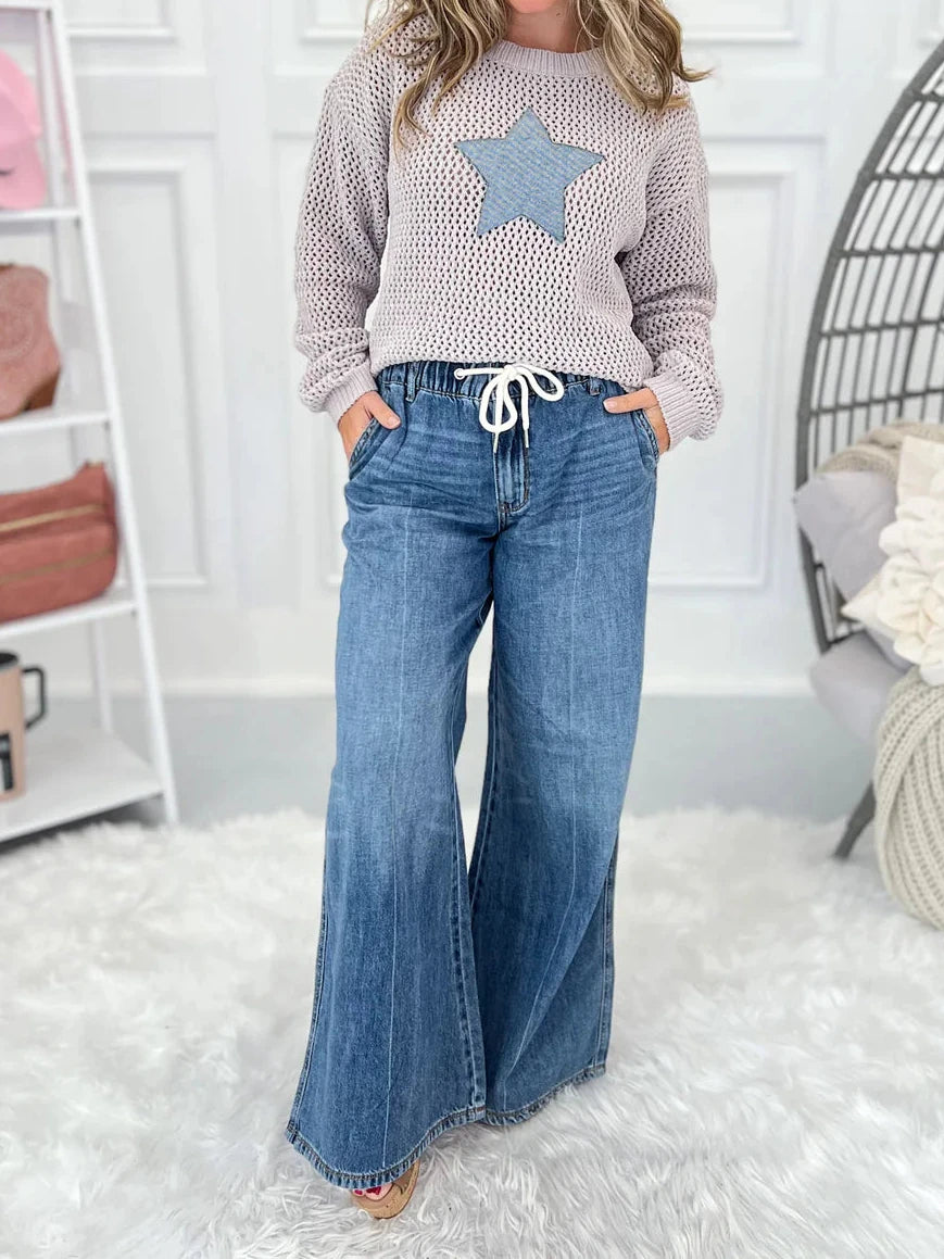 Judy Blue Palazzo Featherweight Rigid Elastic Waistband Jean