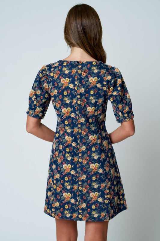 Blue Bell Puff Sleeve Mini Dress