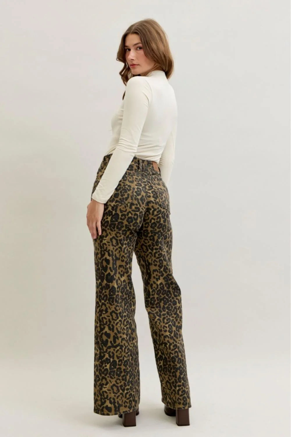 Judy Blue High Waist Retro Leopard Wide Leg Denim Jeans