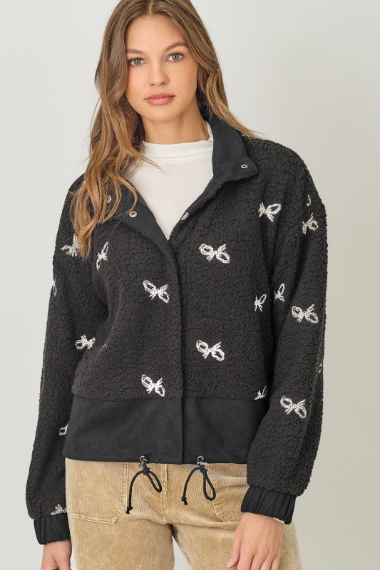 Bow Embroidery Mixed Jacket