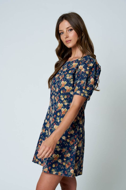 Blue Bell Puff Sleeve Mini Dress