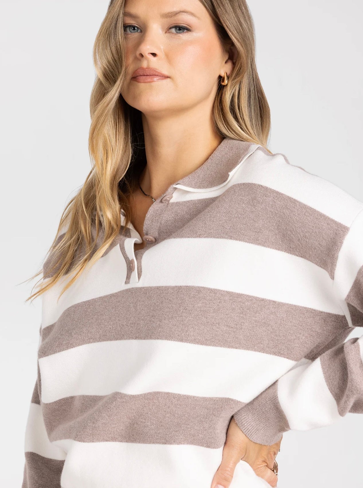 Neona Heather Taupe Stripe Top