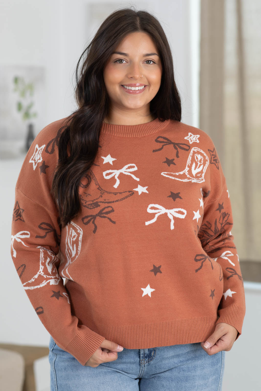 Rodeo Western Print Sweater