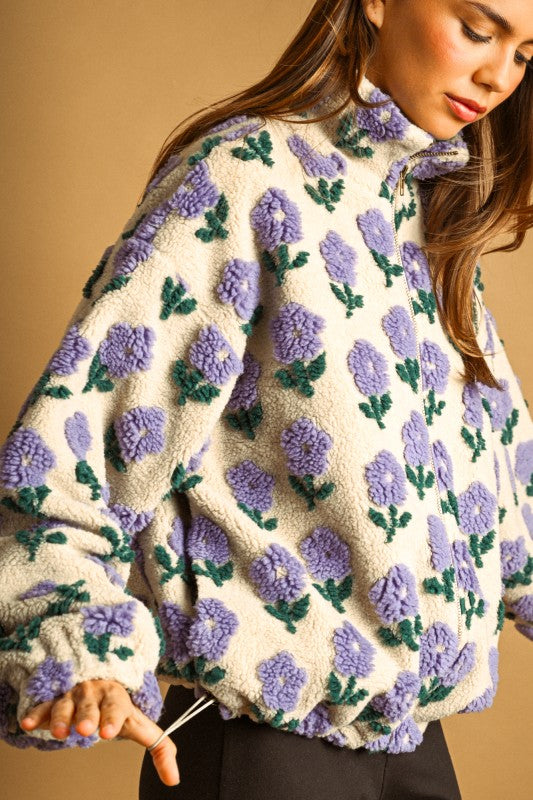 Essa Flower Zip Up Sherpa