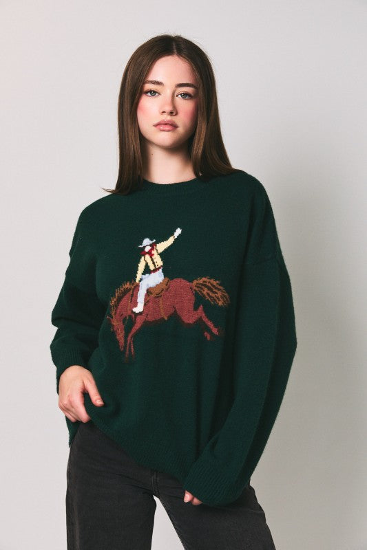 Marlowe Oversized Cowboy Graphic Sweater