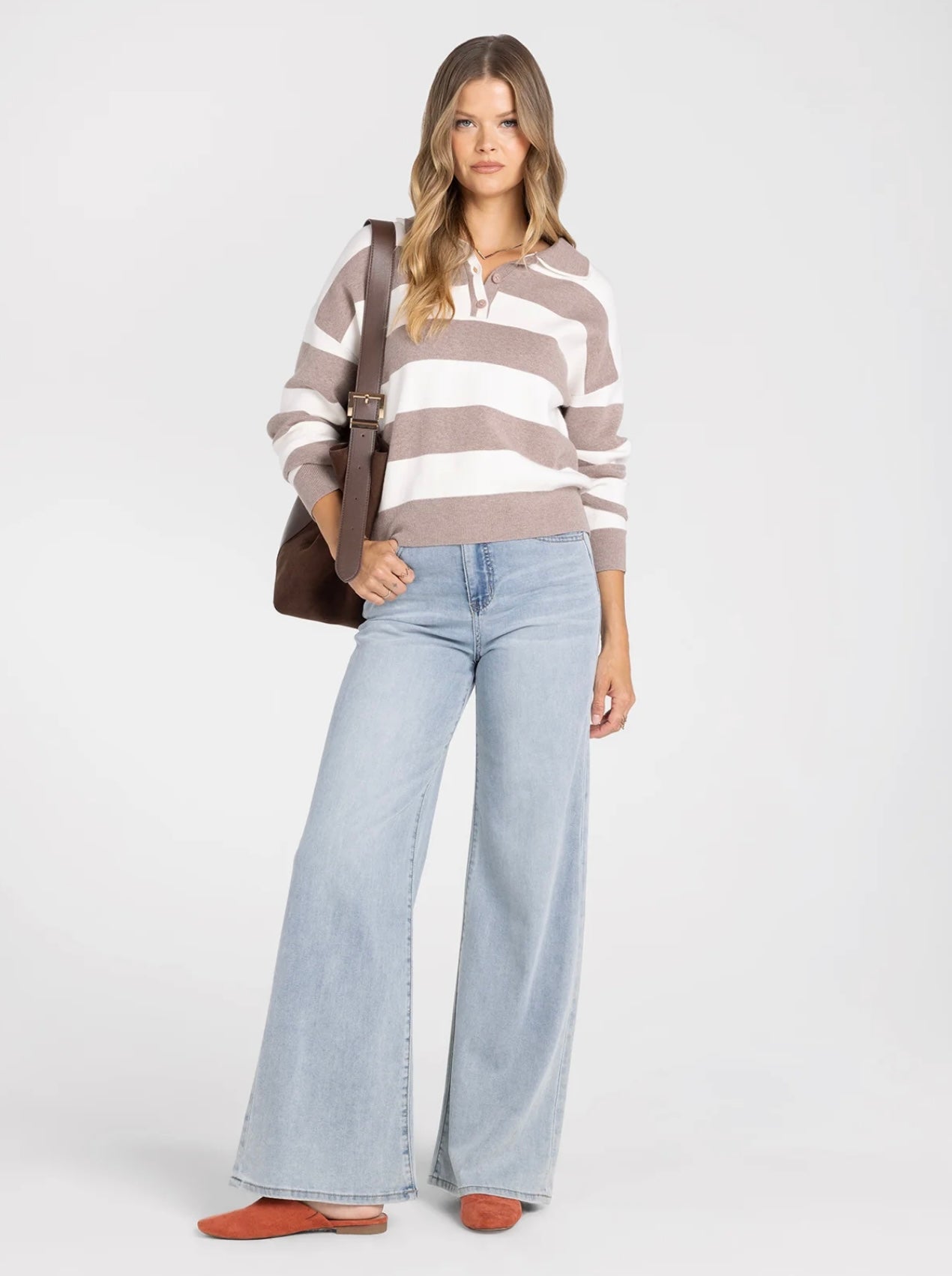 Neona Heather Taupe Stripe Top