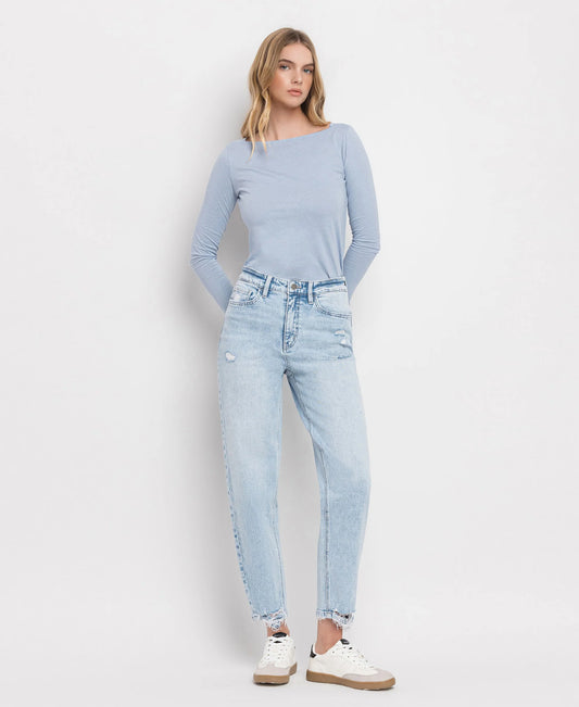 Flying Monkey Super High Rise Barrel Leg Jeans Light Blue