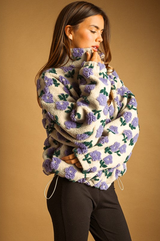 Essa Flower Zip Up Sherpa