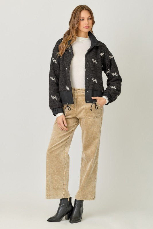 Bow Embroidery Mixed Jacket