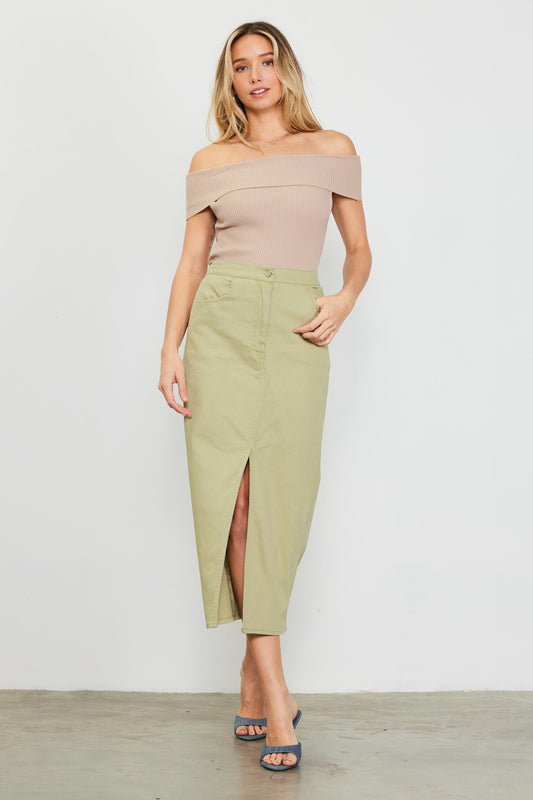 WASHED COTTON TWILL MAXI SKIRT